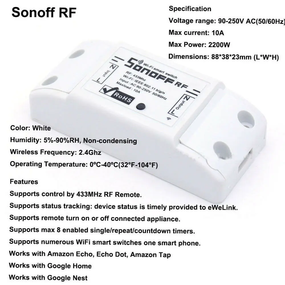 Sonoff RF WiFi Smart Switch RF Receiver Remote Control Smart Light Timing Switchs 1 2 3Gang 433Mhz RF Remote for Alexa Google