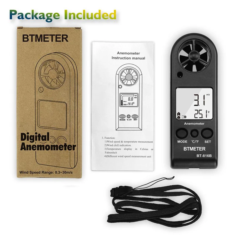 Anémomètre Bluetooth Numérique Portatif BT-100APP - Mètre Vitesse Vent Avec App Et Rétroéclairage