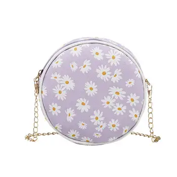 

Women Cute Daisy Print Chain Shoulder Bag Round Zipper Crossbody Bag