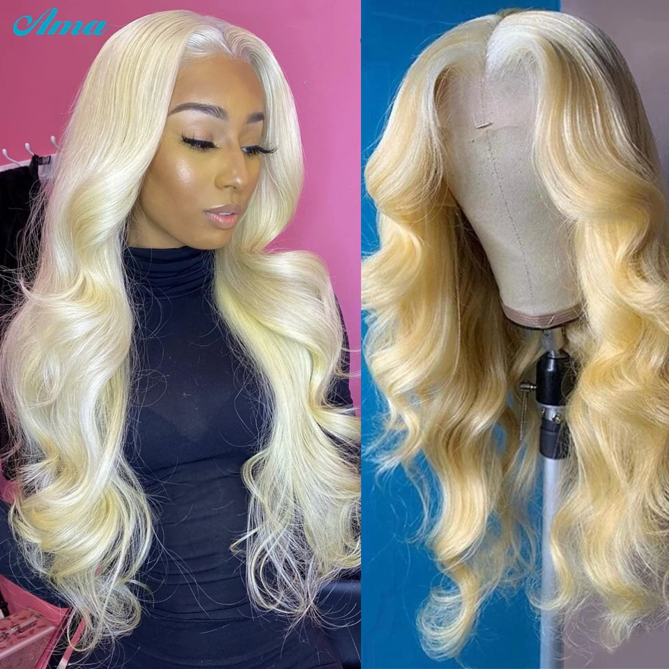 613 de la onda del cuerpo Rubio peluca con malla frontal brasileño 613 transparente frente de encaje pelucas de cabello humano para las mujeres Remy 30 pulgadas peluca con malla frontal