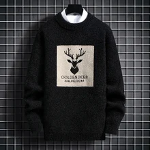 New Fall Winter Hip Hop Knit Men Sweater With Deer Thick Warm Fashion Pullover Men Long Sleeve Slim Fit Mens Christmas Sweaters