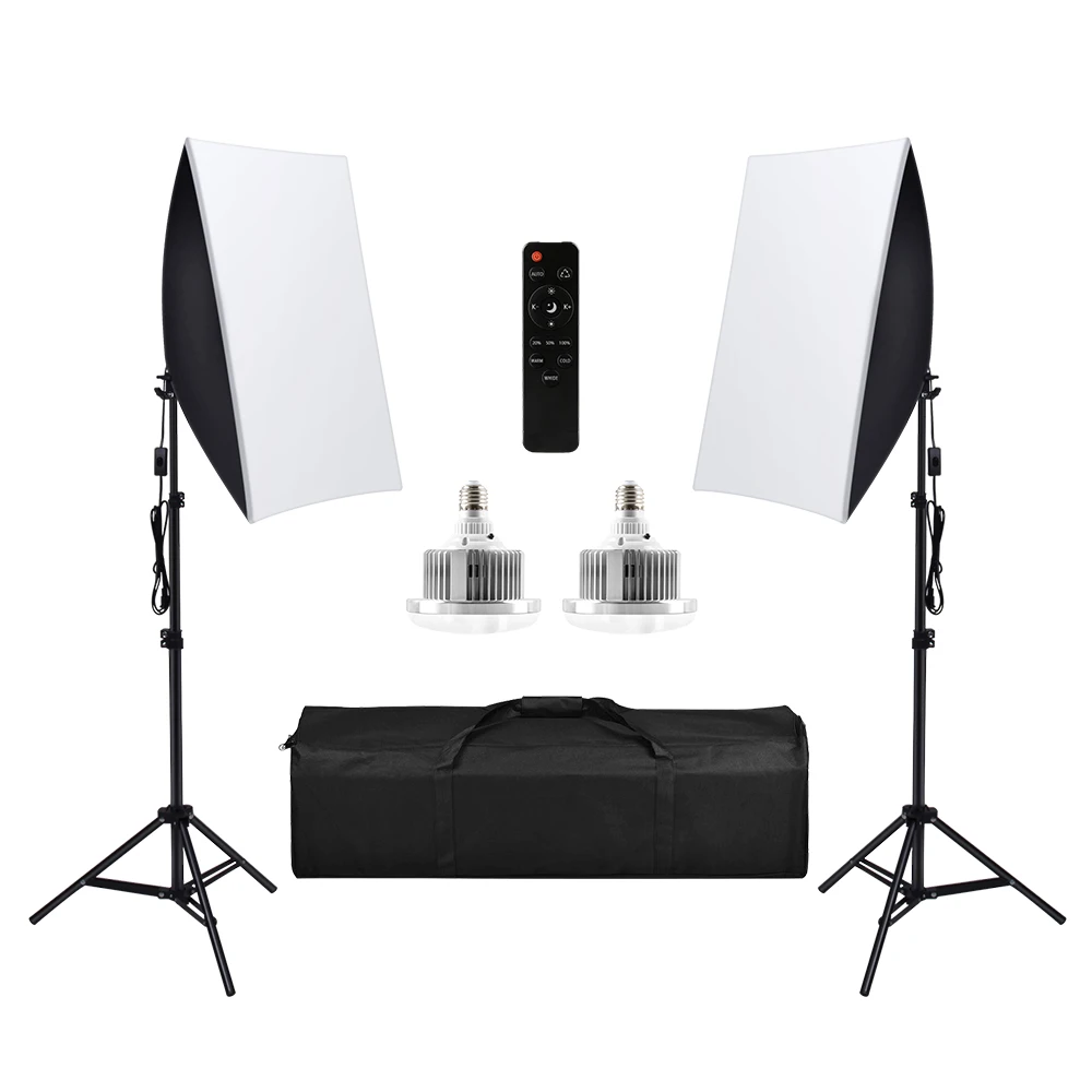 Photography 2pcs Softbox Remote Control 85W LED Light Continuous Lighting Kit 50x70cm Photo Studio Set for Video Photo Shooting