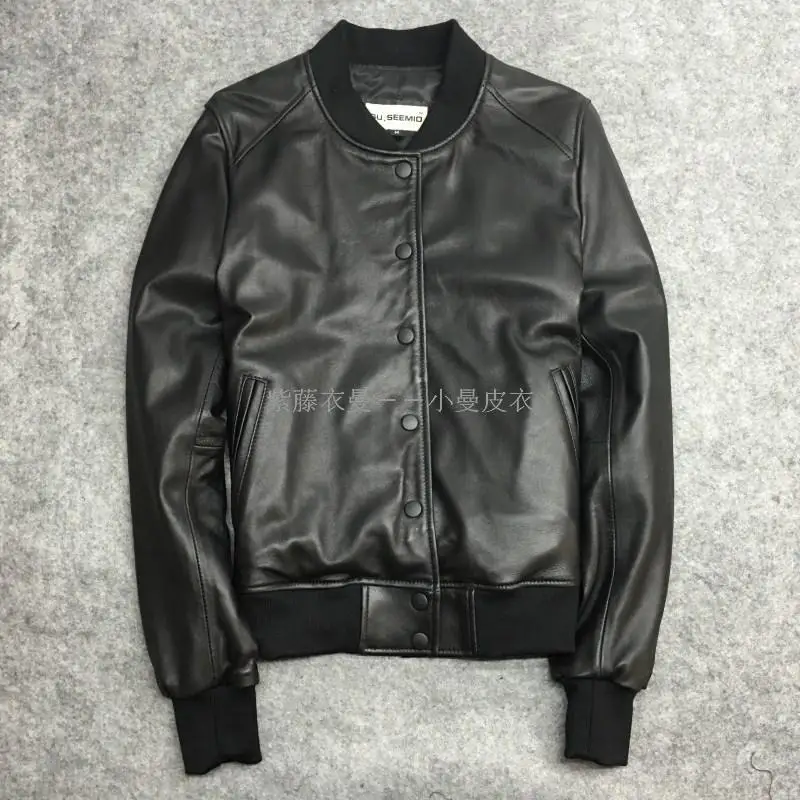 Spring Autumn Genuine Leather Jacket Women Bomber Sheepskin Coat Short Real Leather Jacket Campera Mujer 1702 KJ2277