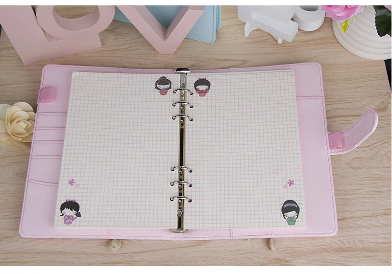 Cute Ring Stationery Business Notebook A5 A6 Genuine Leather Cover Loose Leaf Notebook Diary Travel Journal Sketchbook Planner (14)