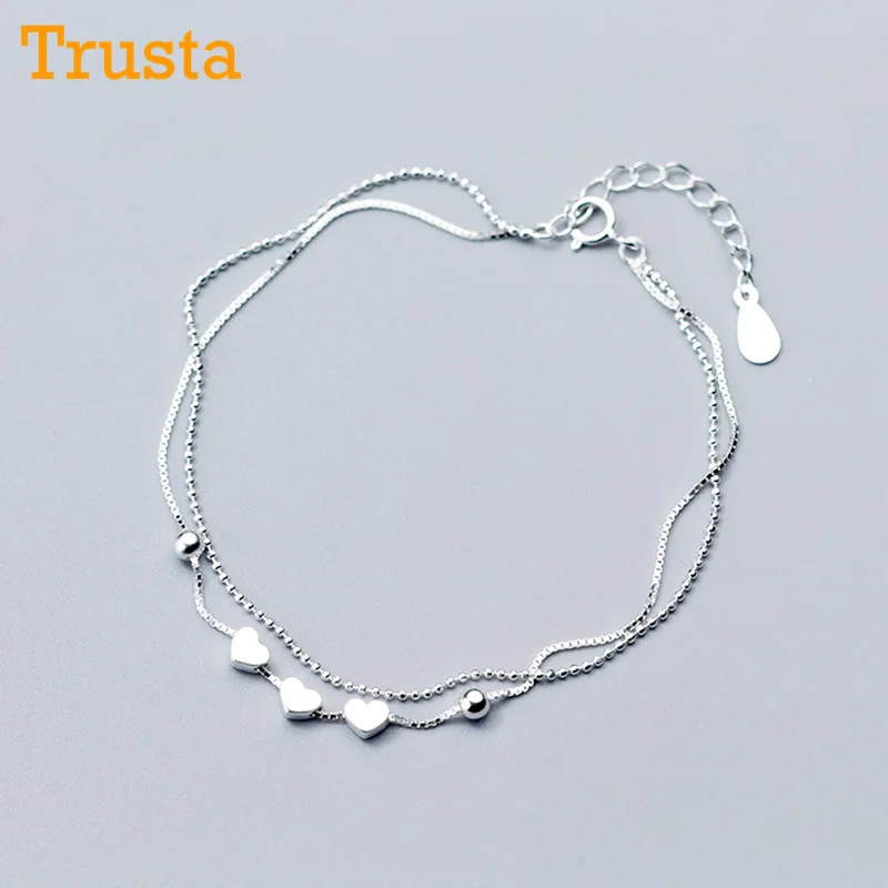 Trusta 925 пробы серебряные Модные женские ювелирные изделия двойной слой сердце бусины браслет 17,5 см для жены лучший подарок DS741