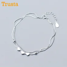 Trusta 925 пробы серебряные Модные женские ювелирные изделия двойной слой сердце бусины браслет 17,5 см для жены лучший подарок DS741