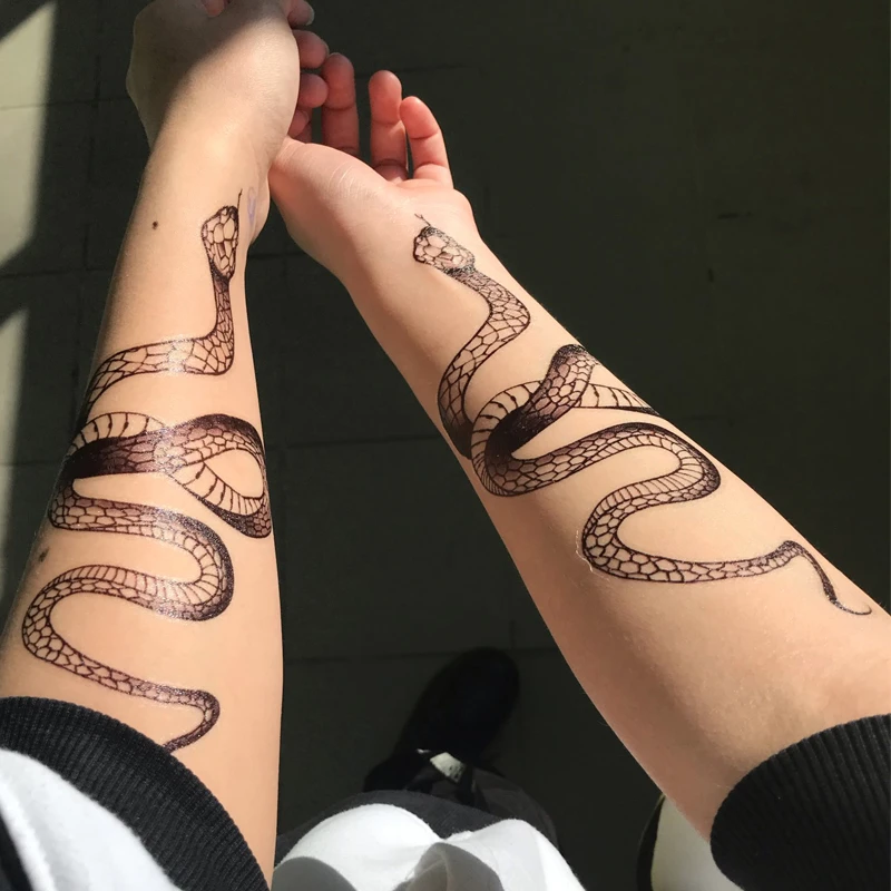 1pc Black Snake Tattoo Stickers Women Men Arm Body Art Waterproof Temporarytattoo Large Size Snake Water Transfer Fake Tattoo Temporary Tattoos Aliexpress