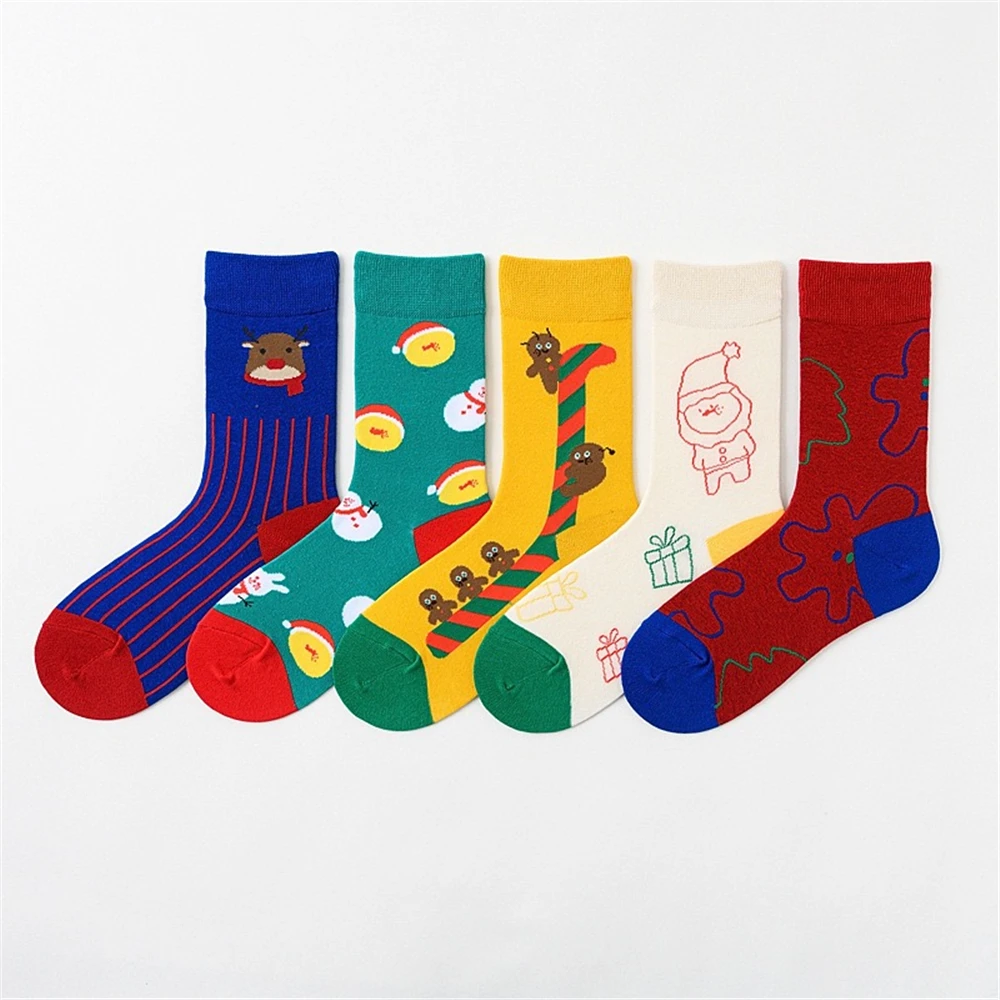 Креативные забавные Аниме Высокое качество рождественские носки Харадзюку Мультфильм Санта Лось Рождественская елка узор Мода счастье хлопок носки