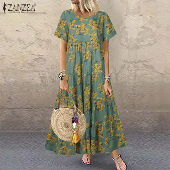 

2020 ZANZEA Vintage Summer Maxi Dress Women's Printed Sundress Casual Short Sleeve Tunic Vestidos Female Robe Femme Plus Size