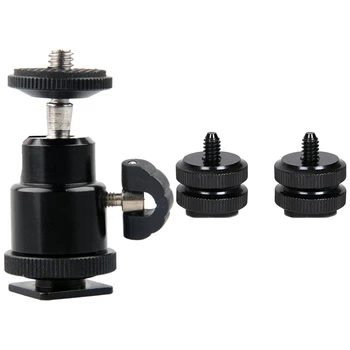 

1 Pcs Mini Ball Head 1/4 Inch Mount with Flash Shoe & 2 Pcs Shoe Screw Mount Adapter Dslr Tripod Screw Adapter