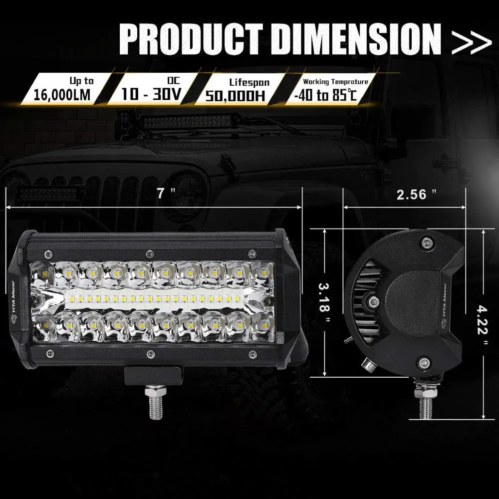 7" LED Light Pod 120W Triple Row LED Light Bar Spot Flood Combo Beam Fog Lights Offroad Driving Lights with Harness switch