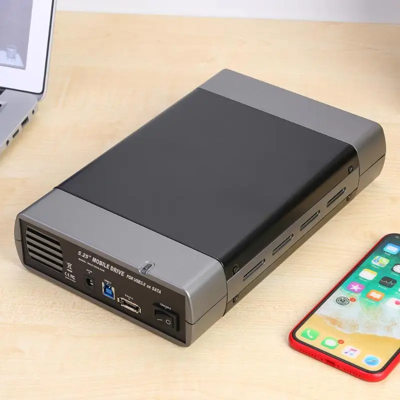 5,25 дюймов Чехол с оптическим приводом USB3.0 до 3,5 дюймов usb type-B SATA США адаптер внешний корпус hdd Поддержка 8T - Цвет: Серый