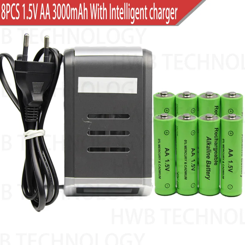 8 шт./лот, щелочная перезаряжаемая батарея 1,5 V AA 3000mah + AA/AAA Ni-MH/NI-CD/щелочная батарея, lcd умное зарядное устройство, Бесплатная доставка