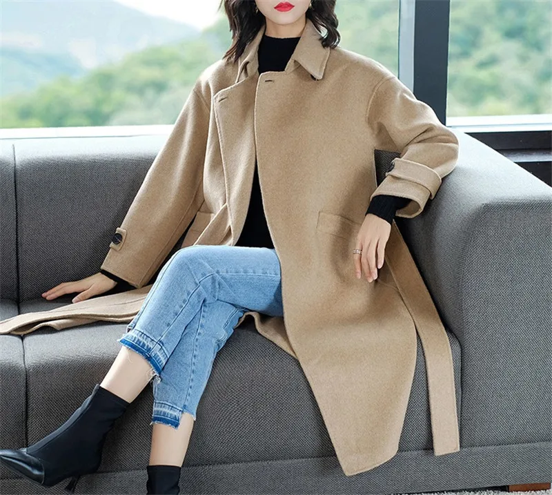 Plus size Women Thick Warm Woolen coat loose long Double-faced wool coats Autumn winter Korean Casual Jacket Overcoat 5XL F1159