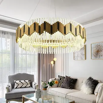 

Luxury golden round crystal chandelier lighting for simple European living room restaurant lights dinning room led chandeliers