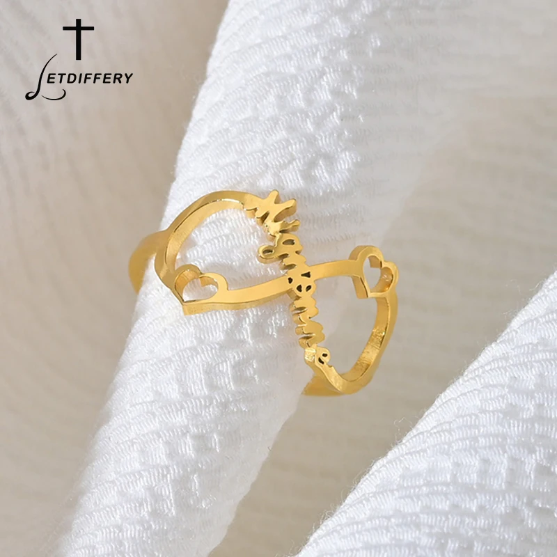 Letdiffery-Anillos personalizados de nombre infinito para mujer, joyería personalizada de corazón de acero inoxidable, regalos de cumpleaños para mujer, anillo ajustable