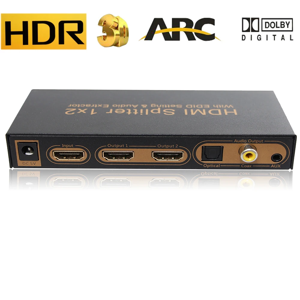 4K HDMI 분배기 1X2 (오디오 추출기 포함) 2 Way HDR EDID ARC 다기능 HDMI 광학 Toslink 동축 ...