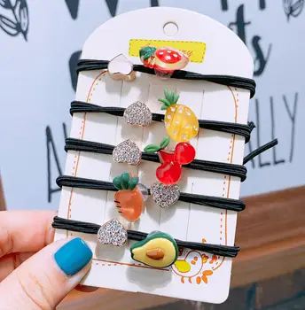 

5PCS/Set Lady Girl Elastic Hair Bands Bling Cute Fruit Avocado Flower Tie Scrunchie Ponytail Holder Rubber Band Hair Accessories