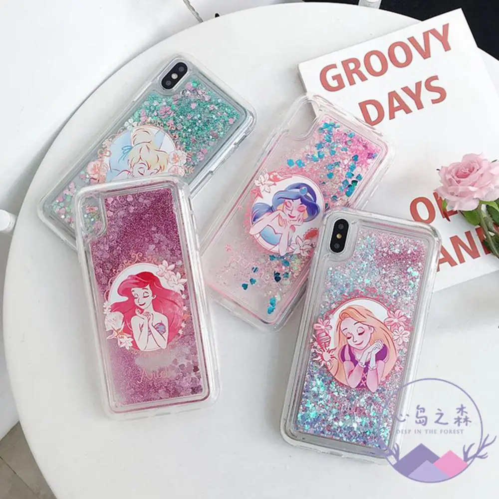 

Luxury cute mermaid flower fairy princess pink dynamic love quicksand soft edge cover for iphone MAX XS XR 7 8plus X phone cases