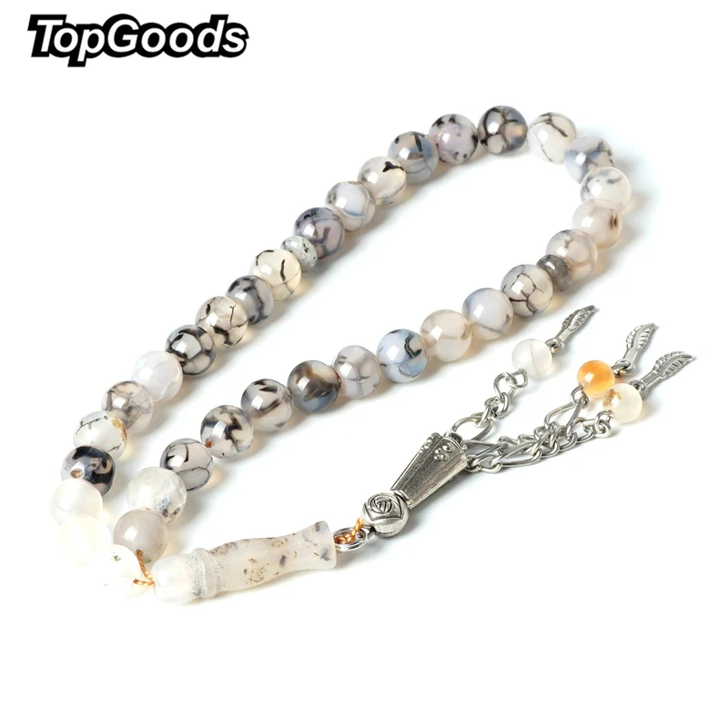 TopGoods браслет для молитвы из натурального камня четки черный трещины агата Rosarys