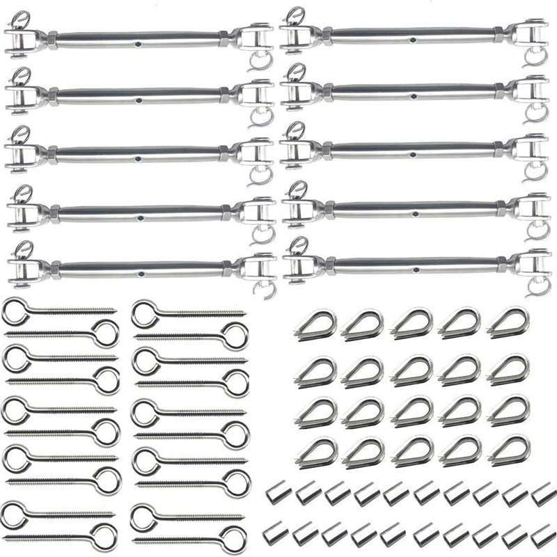 

1/8 Cable Railing Kits for Wooden Post 316 Stainless Steel Closed Body Jaw Turnbuckle Pine Lag Screw Eye Screw