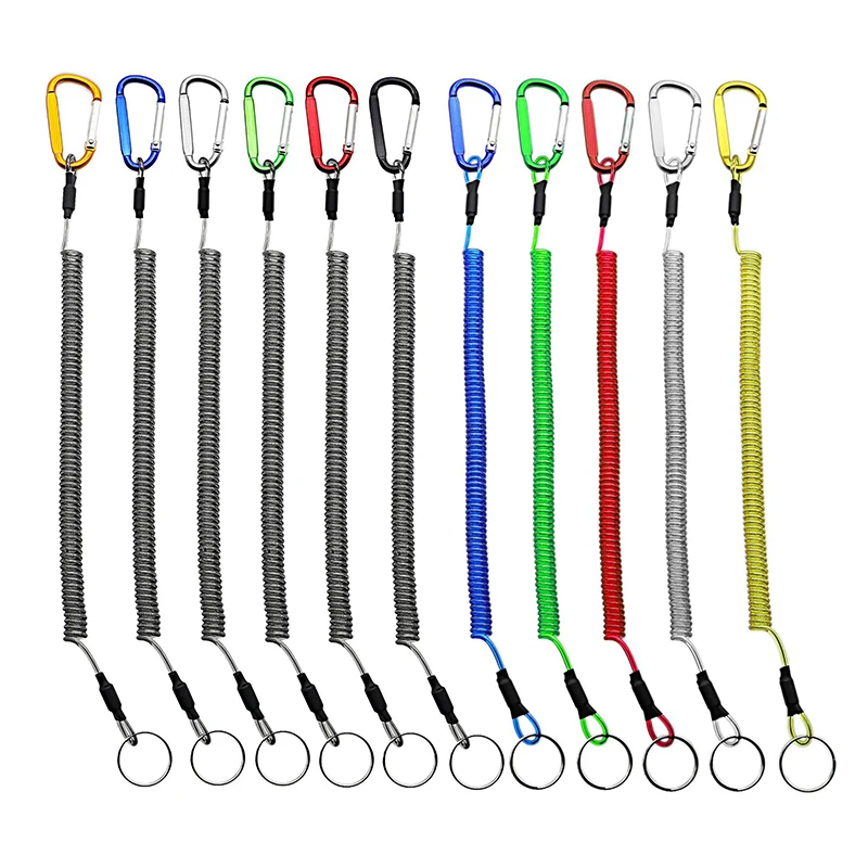 1Pcs 1.5M Steel Wire Fishing Lanyard Rowing Rope Coiled Fish