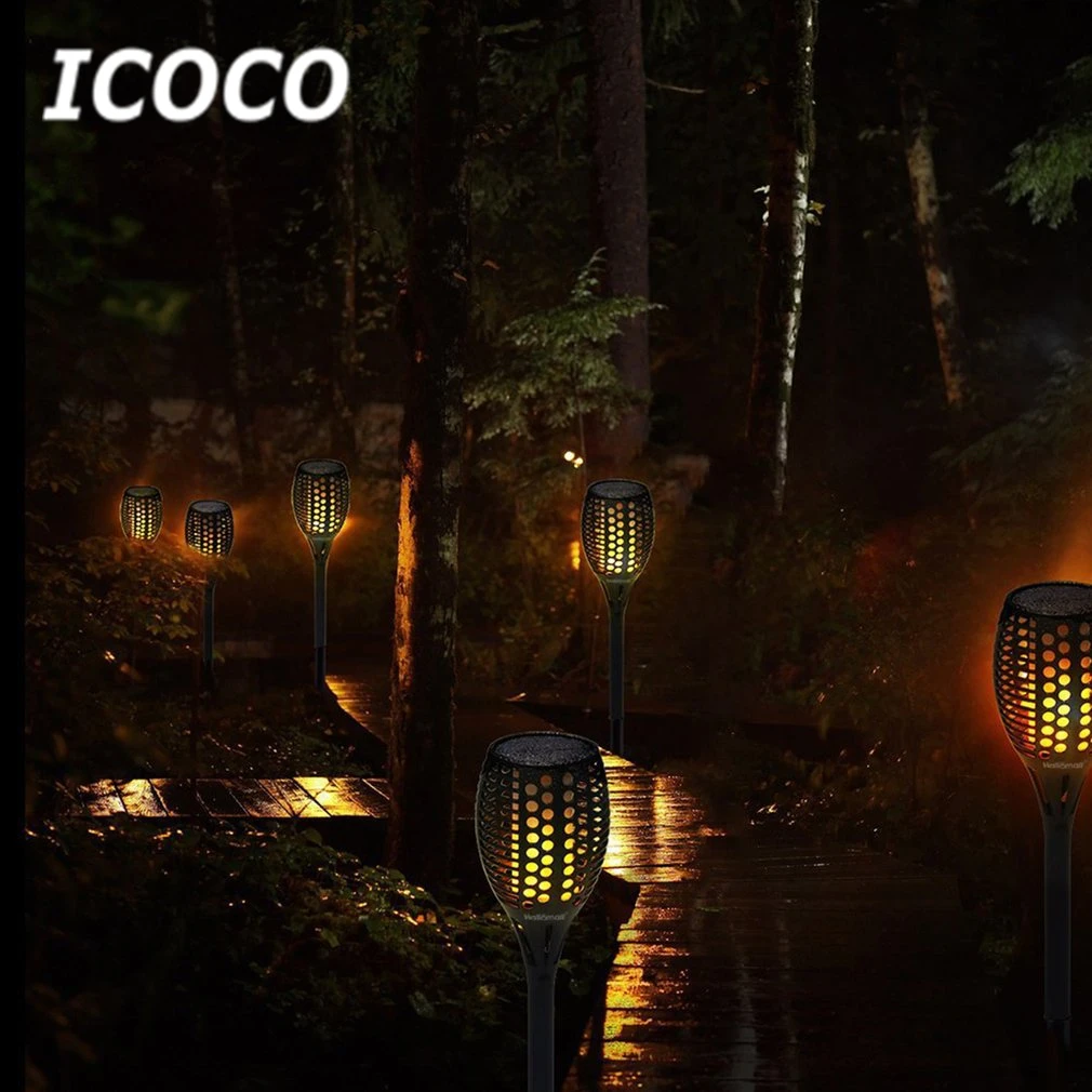 ICOCO 96 Светодиодный Солнечный свет мерцание пламени фонарь ночной Светильник крыльцо лампа+ наземная стойка для ходом Двор Сад Водонепроницаемый IP65