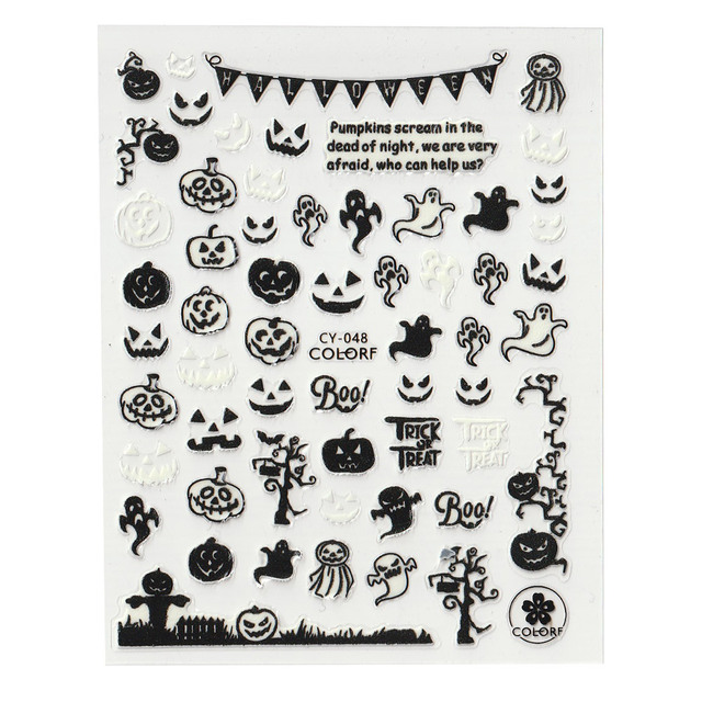 Sheets Halloween Nail  Sticker Luminous In The Dark Pumpkin Spider Bat Ghost Designs Self-Adhesive Nails Art Decals#NK144