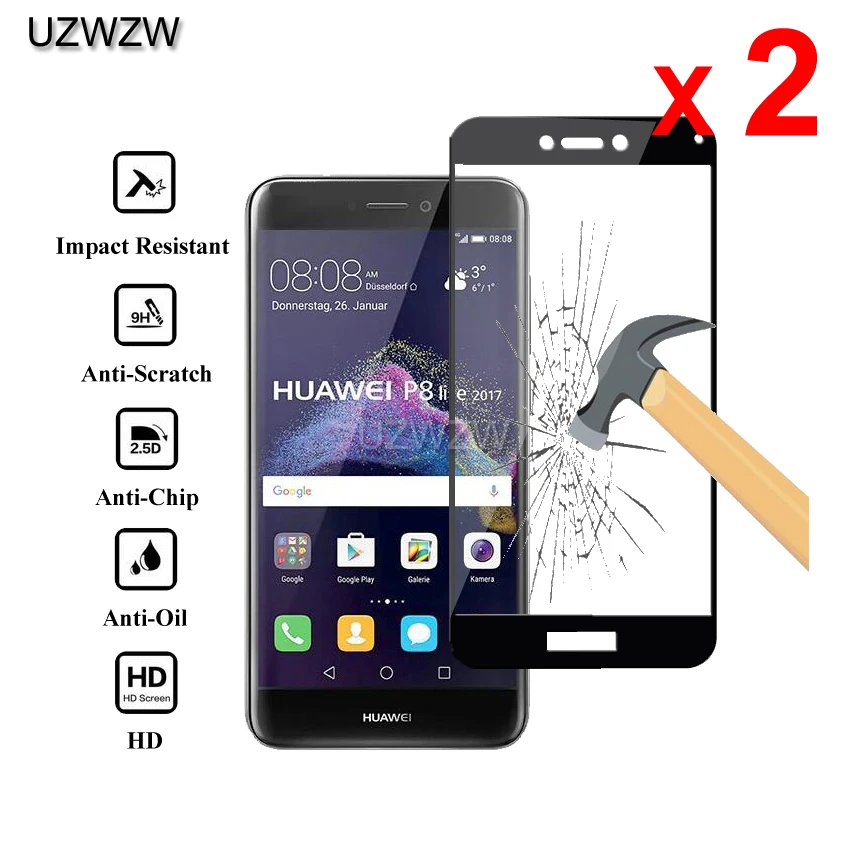 

2pcs Tempered Glass For Huawei P8 lite 2017 / P9 lite 2017 5.2 inches Full Cover 2.5D Screen Protective Tempered Glass