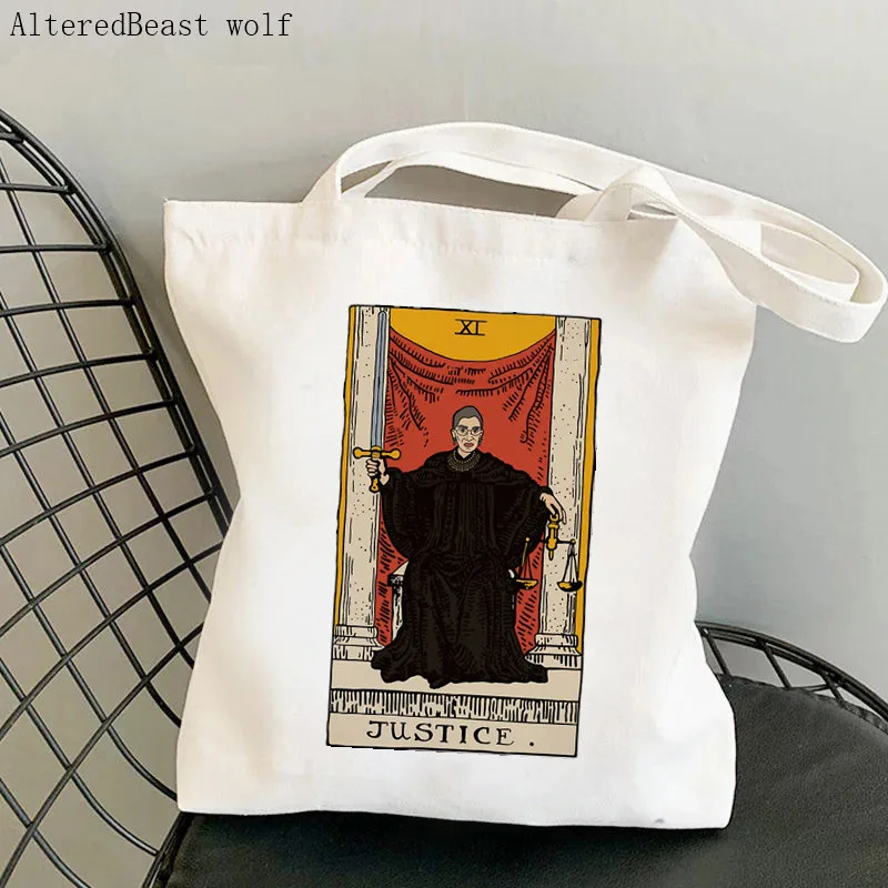 Women Shopper bag RBG Justice Tarot Printed Kawaii Bag Harajuku Shopping Canvas Shopper Bag girl handbag Tote Shoulder Lady Bag