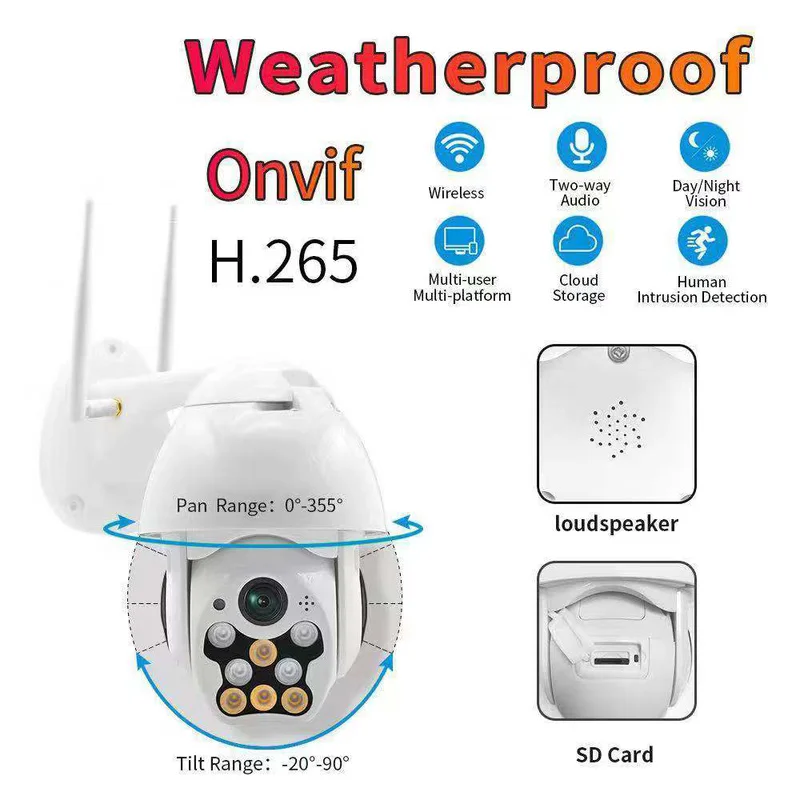 1080P PTZ IP Camera Wifi Outdoor Speed Dome Wireless IR Motion Detection Wifi Security Camera Network CCTV Surveillance