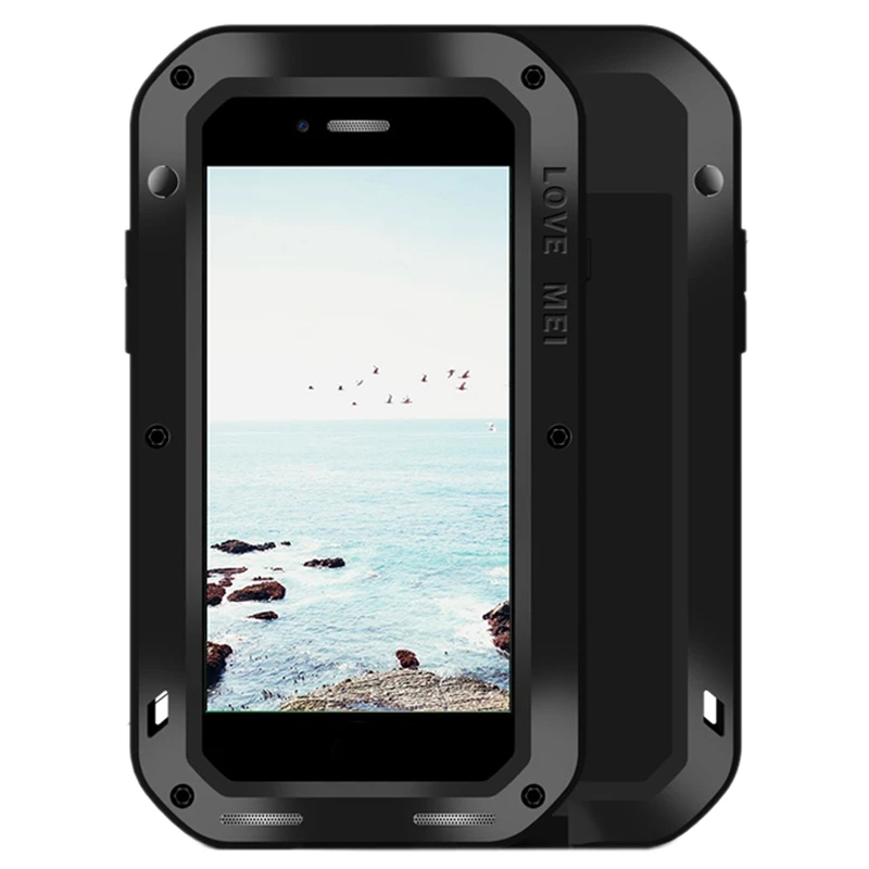 

LoveMei Case for iPhone 7/8 Plus Aluminum Metal Shockproof Dust/Dirt Proof Heavy Duty Armor Cover with Tempered Glass