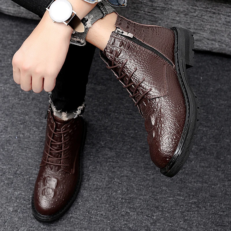 Высококачественные осенние ботинки; зимняя обувь из натуральной кожи; модные мужские зимние ботинки; Теплая мужская зимняя обувь ручной работы; Размеры 37-47