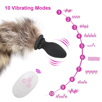 IKOKY 10 Frequency Fox Tail Anal Plug Vibrator Remote Control Sex Toys For Couples Anus Dilator Adult Game Vibrating Butt Plug 3