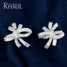 RAKOL Роскошные Модные CZ цирконий с бантом Розовое золото Цвет Серьги гвоздики для невесты женские серьги, ювелирные украшения RE03669