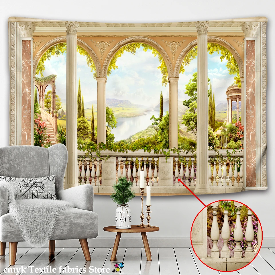 Description Picture 6 of itemCorridor Scenery Wall Hanging Landscape Tapestry Sea Beach Wall Cloth Beach Mat Flower Blanket Home Decoration