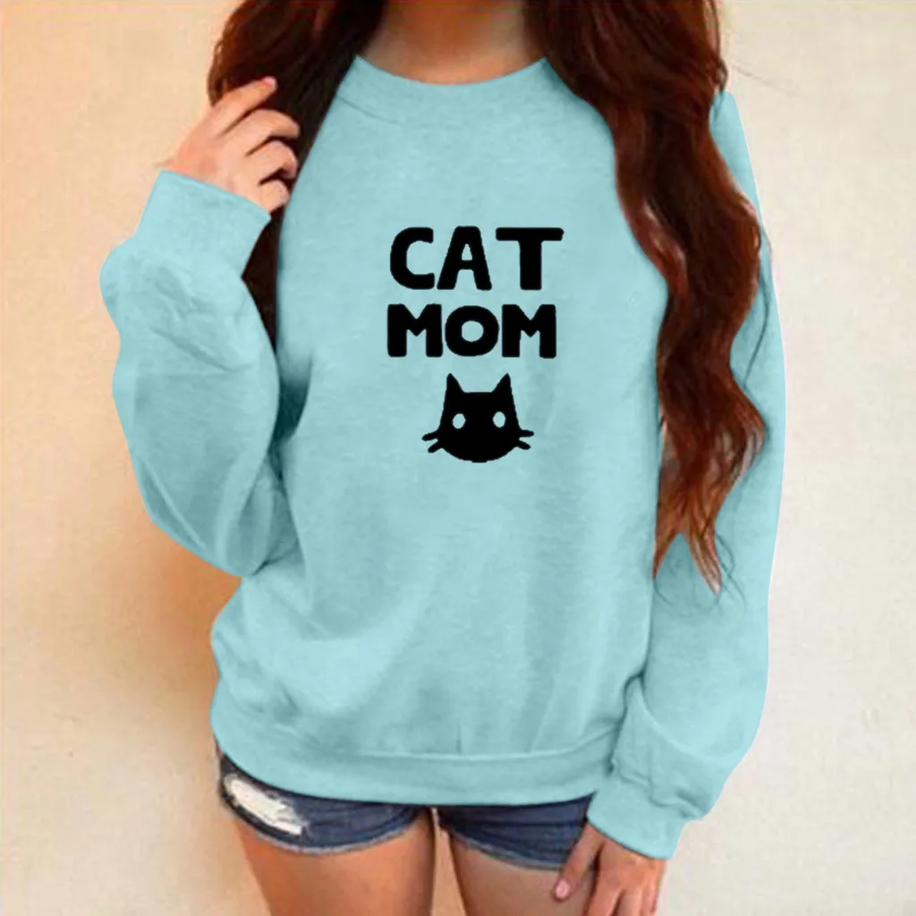 Осень свитшоты Женские топы с надписью «What MoM» принт «Cat MoM» Повседневный пуловер Джемпер с длинными рукавами женская одежда# G8