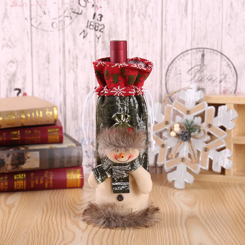 

Christmas decorations for family Santa Claus bottle cap snowman socks gift table decorations knit cloth bottle set