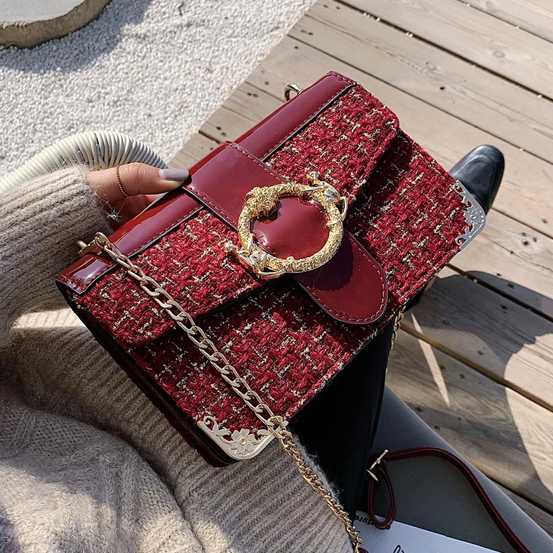 

Elegant Female Square Wool Crossbody Bag 2019 New Quality PU Leather Women's Designer Handbag Lock Chain Shoulder Messenger Bag