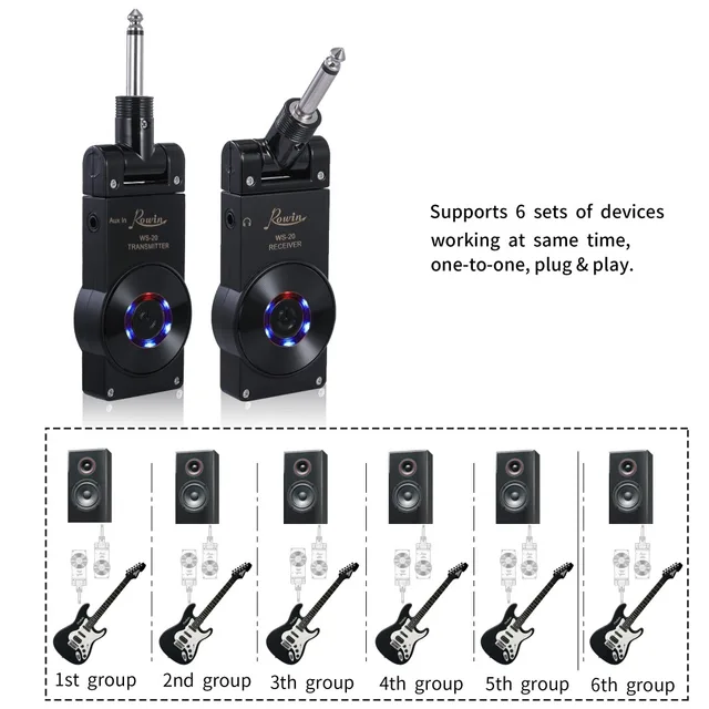 Rowin WS-20 sistema de guitarra sem fio transmissor receber digital para  guitarra elétrica baixo violino conectar amp 100ft - AliExpress