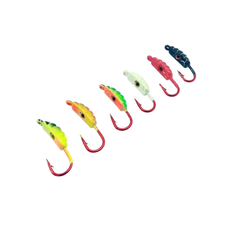 

6PCS/Lot Winter Ice Fishing Hook Lure Metal Worm Bait Fish 2.2cm 1.4g Lead Head Hook Bait Jigging Fishing Tackle Mini fish Tool