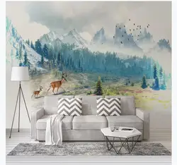 Обои на заказ, Декоративные Настенные обои в скандинавском стиле, минималистичный лес, снег, гора, лось, фоновая стена