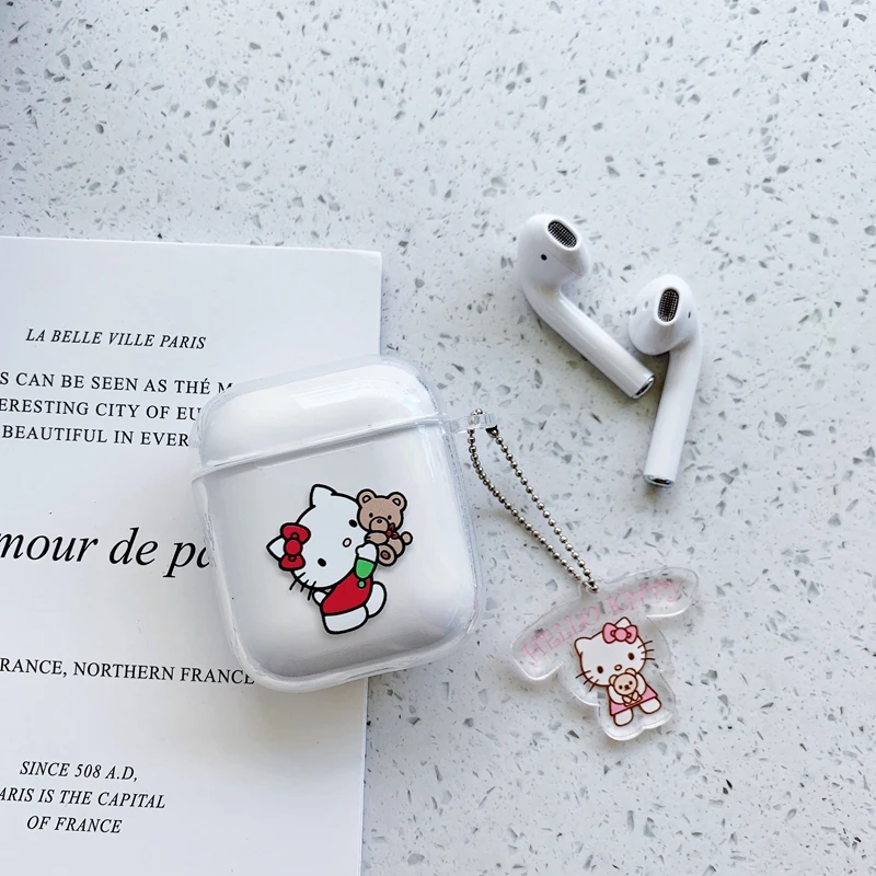 Жесткий пластиковый Чехол для гарнитуры hello kitty для AirPods 1/2, чехол для зарядки наушников с подвеской