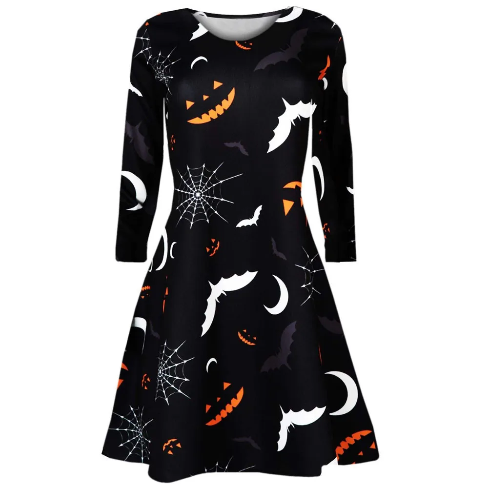 

Fast Sending Girl Women's Long Sleeve Pumpkins Spider Halloween Evening Prom Costume Swing Dress Party Props Drop Shipping FC