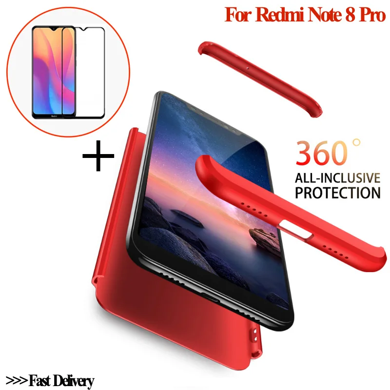 Полный защитный стеклянный чехол xiaomi redmi note 8 pro 2 в 1 матовая броня задняя крышка 8t