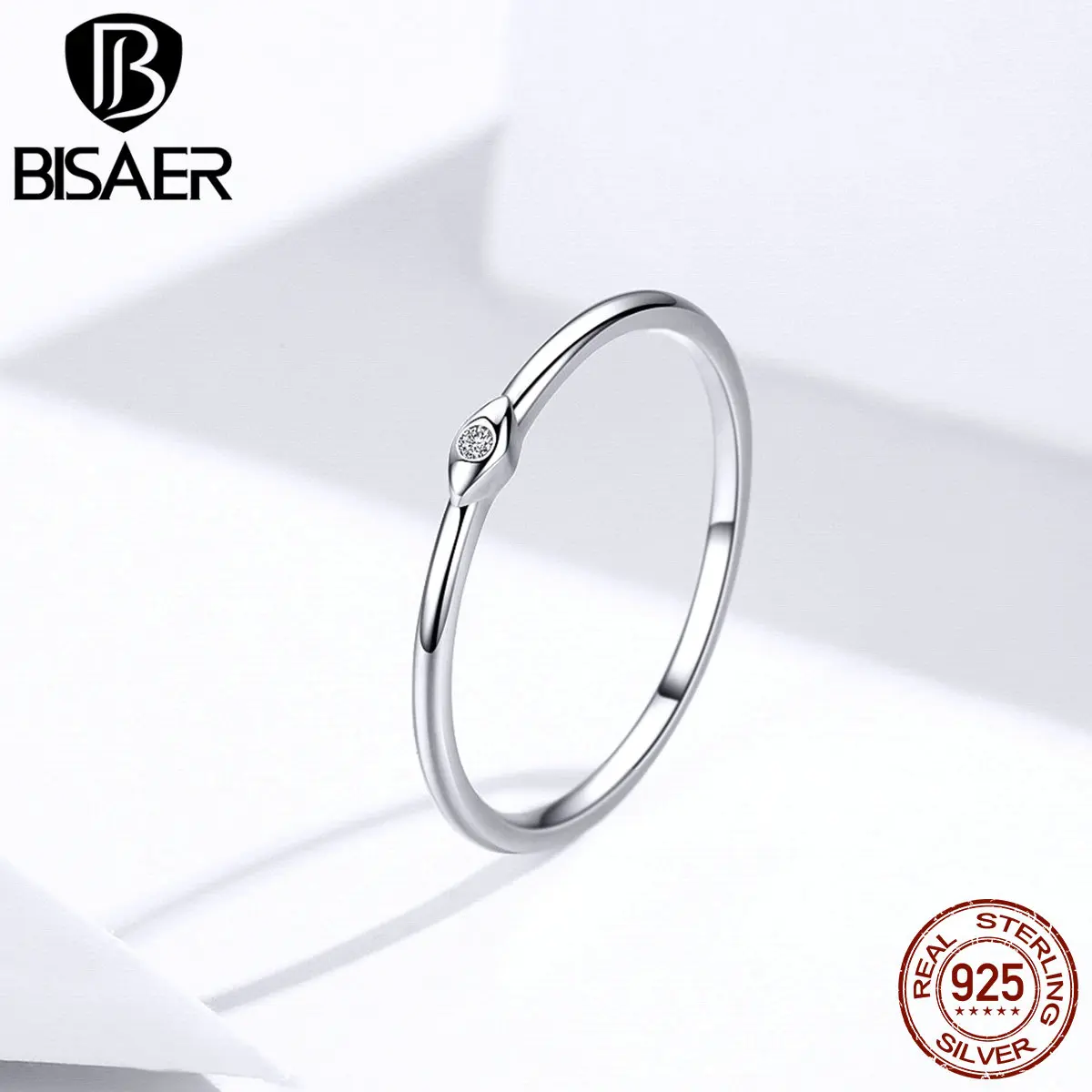Аутентичные кольца BISAER из 925 пробы серебра, кольца на палец с кубическим цирконием, женские кольца, ювелирные изделия из стерлингового серебра ECR556