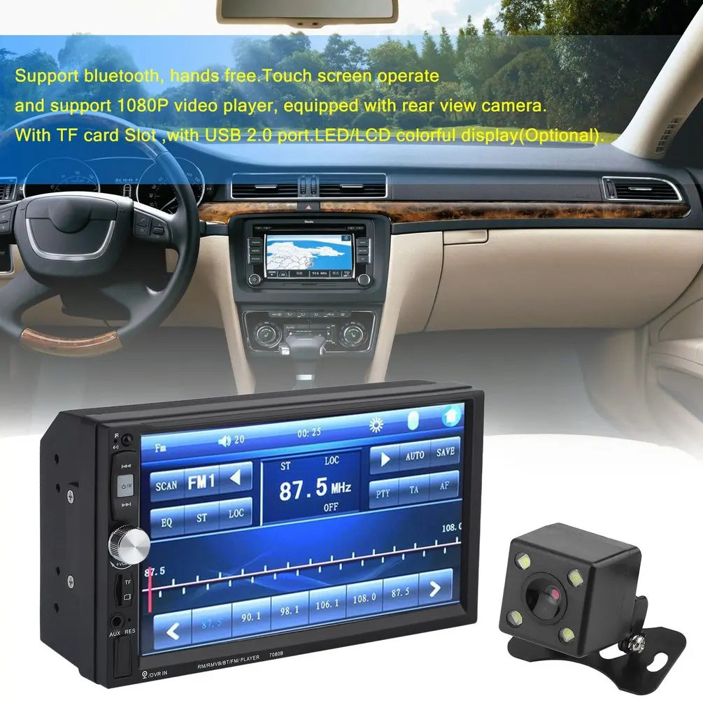 

7 Inch Multimedia HD Touch Screen LCD Monitor Double Din Car Stereo Radio MP5 MP3 FM Player Rear View Camera