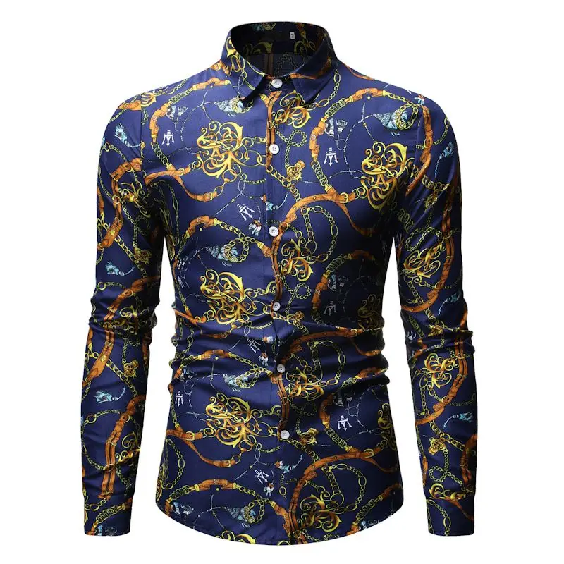 Мужская роскошная дизайнерская рубашка с принтом, осень, новинка, приталенная рубашка с длинным рукавом, мужская рубашка в стиле барокко, стиль дворца, мужская рубашка, 3XL