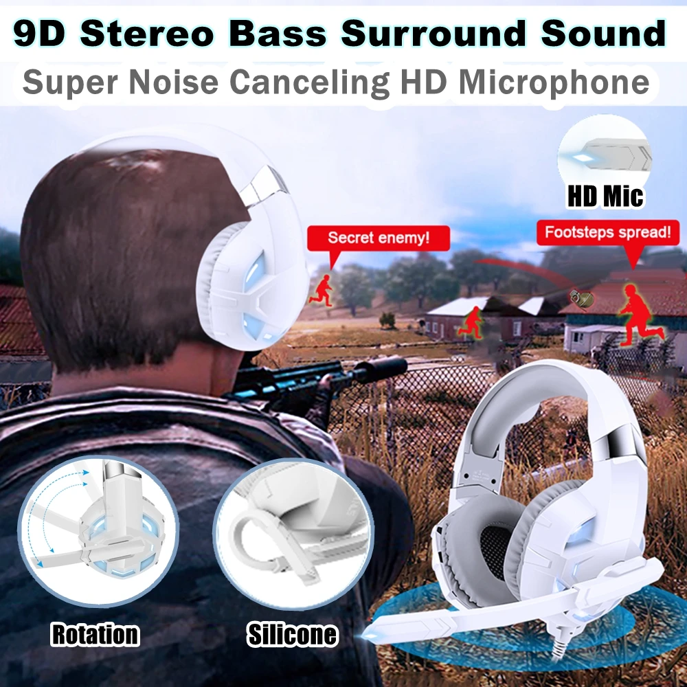 Super Bass Headset Gamer Headphones Computer PC Over ear 9D Stereo Phone Gaming Headset with Microphone For PS4 PS5 XBOX
