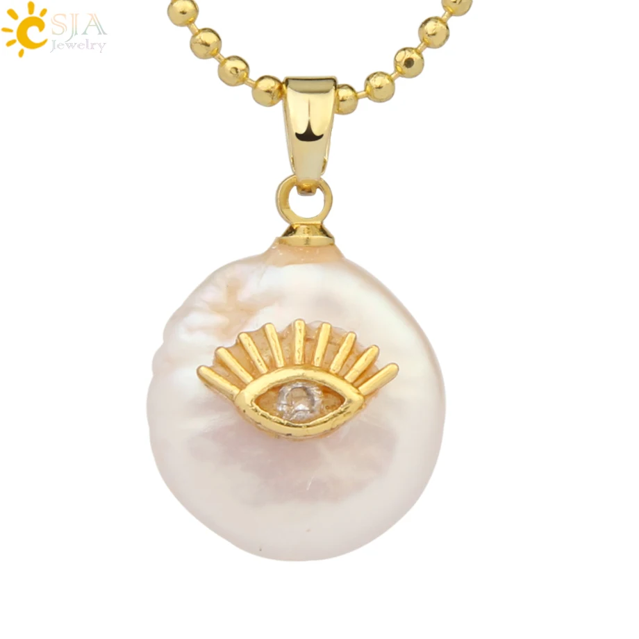 Necklace-I CSJA монета пресноводный жемчуг подвески маленький размер сглаза Хамса Фатима рука Циркон золотого цвета ожерелье чокер для женщин девочек G205 - Окраска металла: Necklace-I